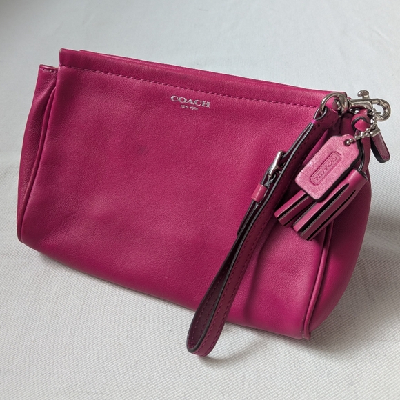 Coach Adult Pink Leather Zip Closure Wristlet With Leather Tassels - Picture 1 of 12